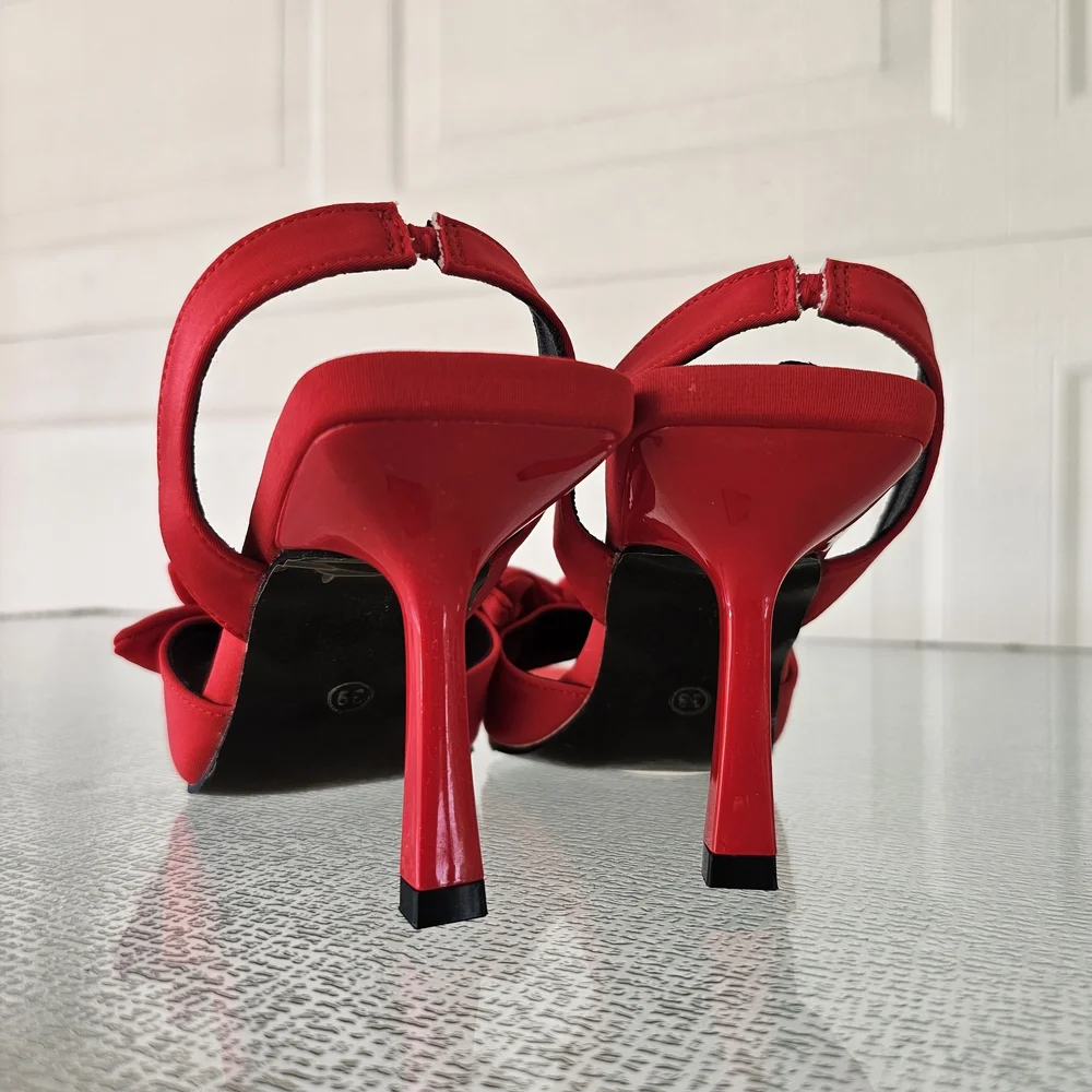 SHEIN Red Bow Slingback Heels – Chic Statement Party Stilettos Size 39